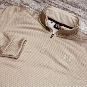 Under Armour Storm Golf Beige 1/4 Zip Men's Striped Pullover Sweatshirt M